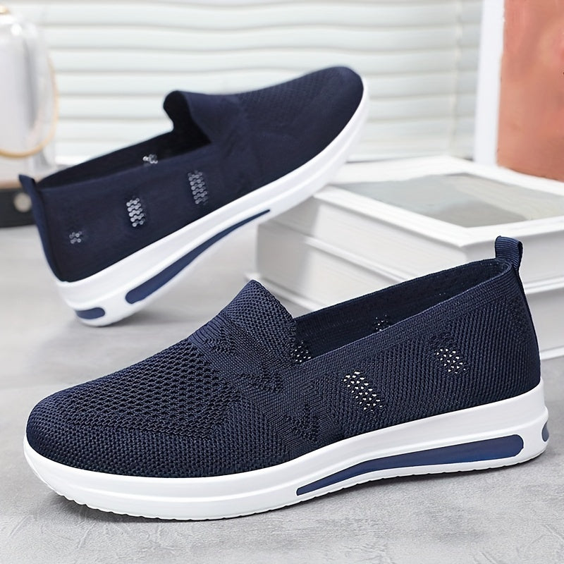 Women's lightweight, breathable flat shoes with air cushion support and slip-on design in solid colors. Stylish and comfortable for spring and autumn.