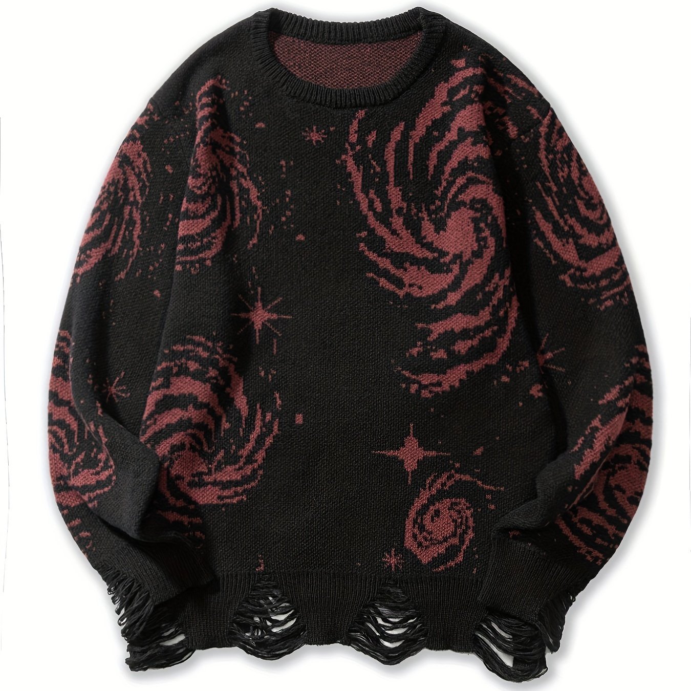 Men's novelty starry graphic print sweater, stylish knit pullover for males in plus size.