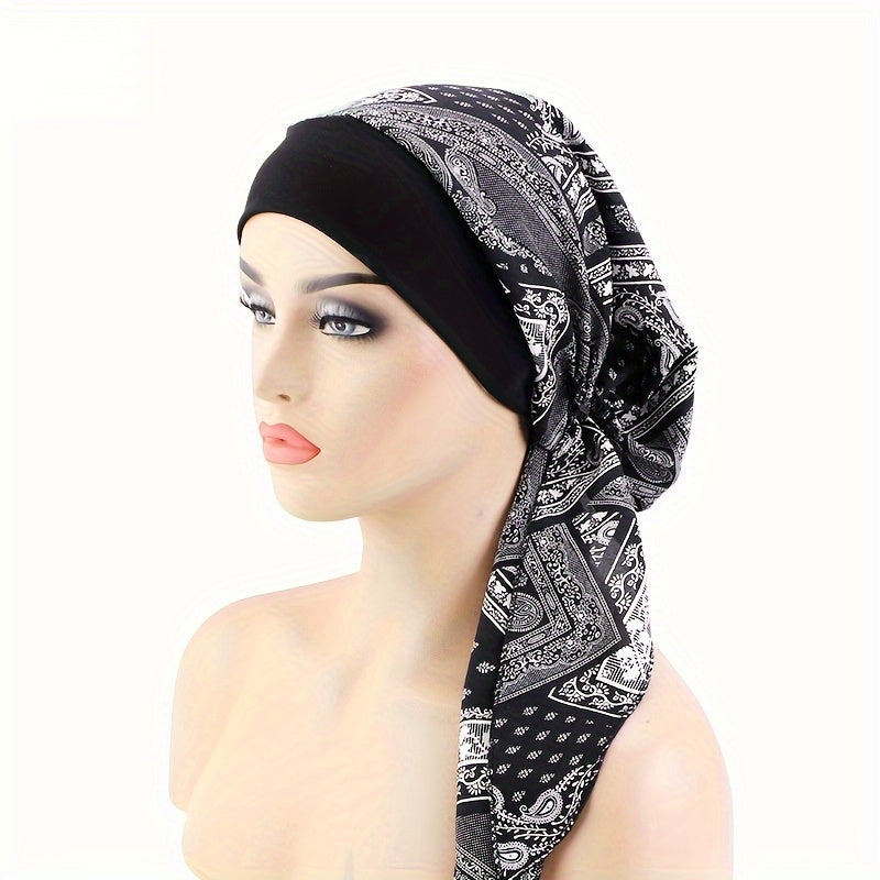 Paisley Print Turban Cap with Lace-Up Detail for Chemo Patients