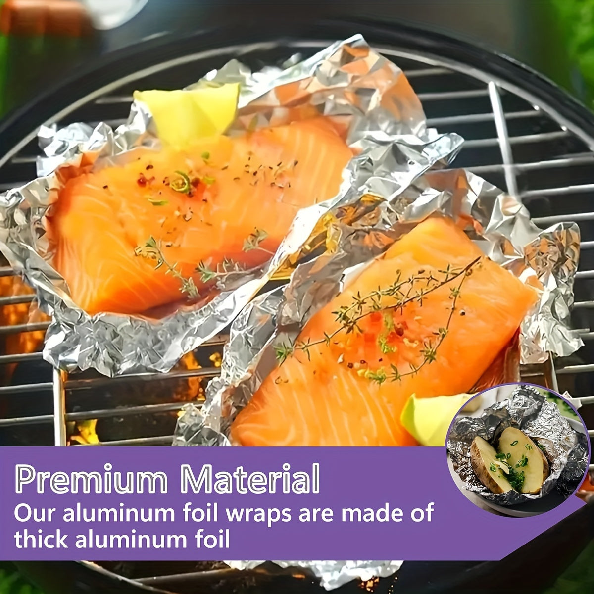 100 pre-cut aluminum foil sheets in one box, each sheet measuring 9/12x10.75 inches. These extra wide and heat-tolerant foil sheets are made from 100% aluminum, perfect for food wrapping, grilling, and freezing. Comes in a convenient dispenser for easy