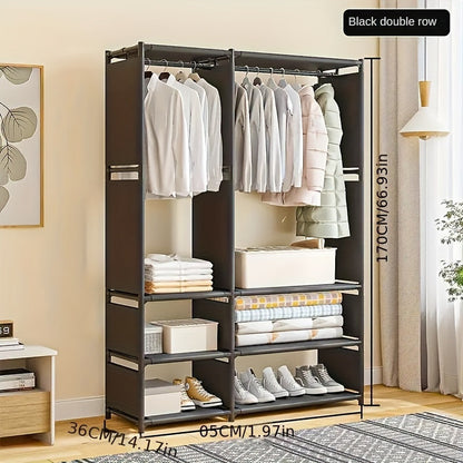 Sturdy Stainless Steel Freestanding Wardrobe Organizer - Rust-Resistant Storage Rack with Shelves for Clothes and Home Organization, Easy Assembly, Space-Saving Design, Enclosed Storage Capacity of over 3.2 Cubic Feet, Height of over 68.58 cm, Ideal for