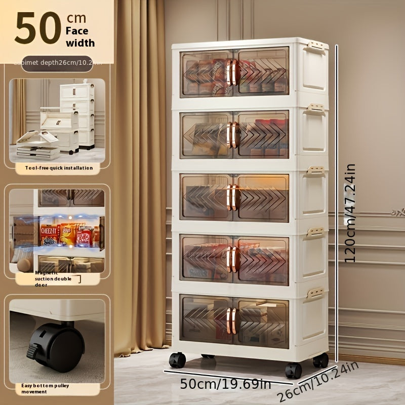 Elegant Rectangular Transparent Plastic Wardrobe Organizer with Wheels for Multi-Functional Storage - Ideal for Home, Kitchen, Clothes, Blankets - Large Foldable Cabinet with Non-Waterproof Design