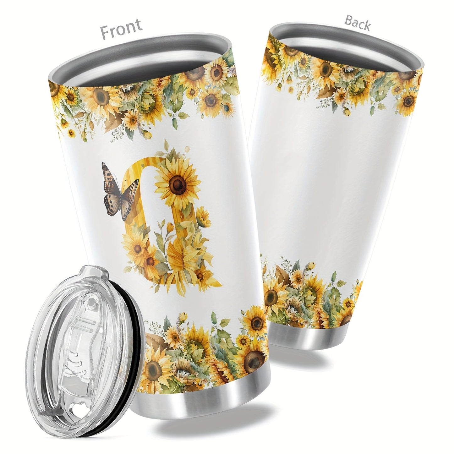 20oz Floral Initials Travel Mug - Double-Walled Tumbler for Women - Ideal Gift for Various Occasions.