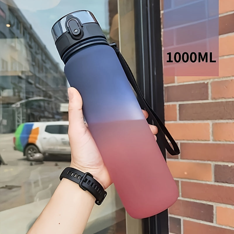 650ml/1000ml portable water bottle with leakproof gradient design, perfect for outdoor activities and travel. Made of PVC-free plastic and has a round shape.