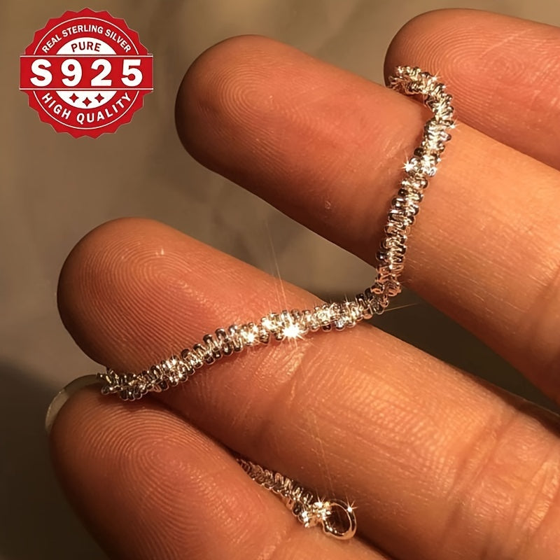 Beautiful Sparkling Ice Chain Necklace made of 925 Sterling Silver, featuring Gypsophila design. Adjustable length from 18" to 30", perfect for both women and men. This Clavicle Chain is stackable and ideal for Wedding Engagement. With a thickness of