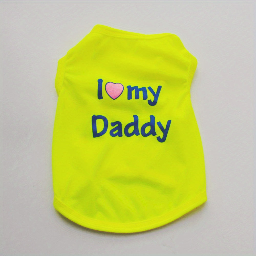 Cute 'I Love My Daddy/Mommy' graphic pet vest for summer parties, suitable for dogs and cats.