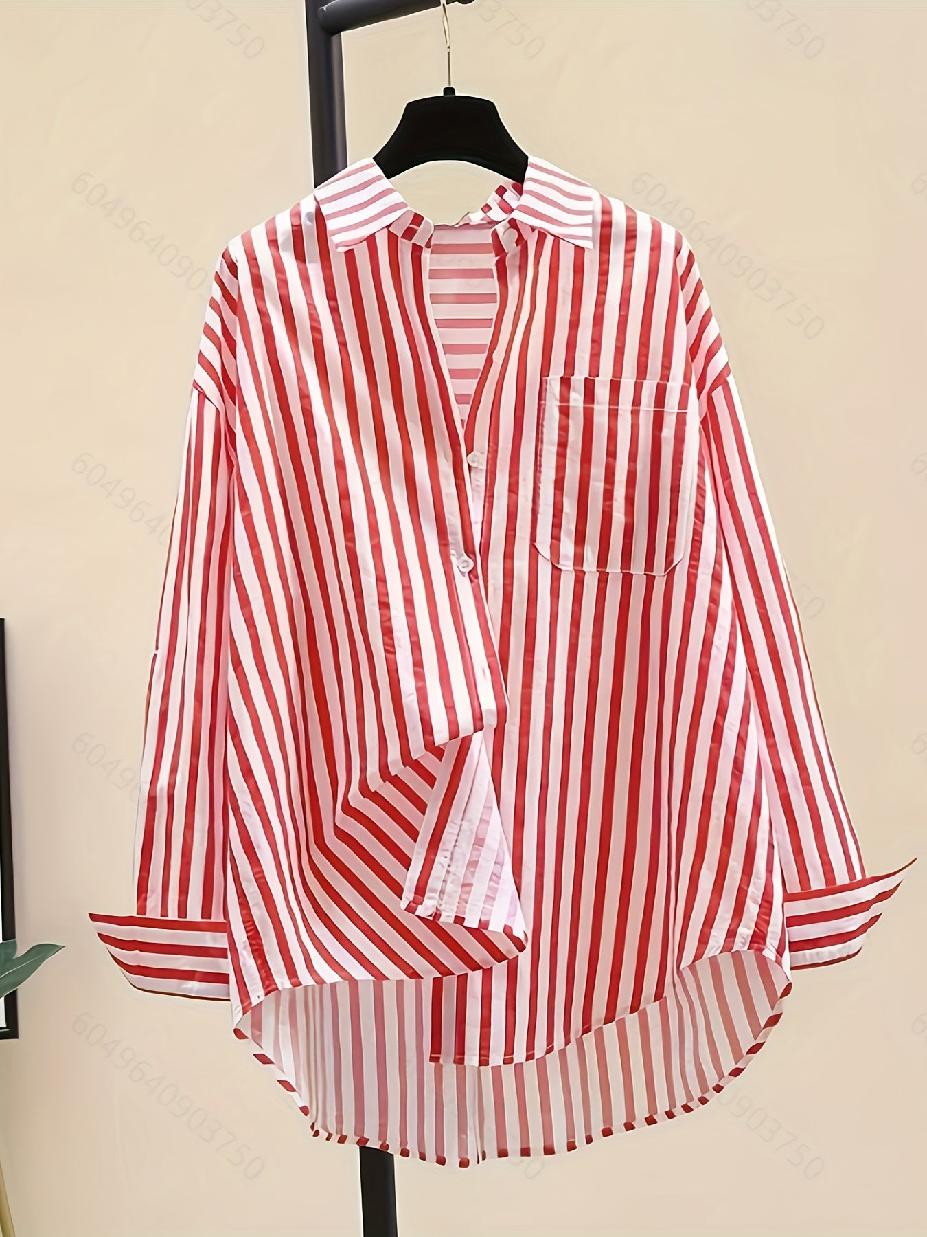 Women's Striped Button-Up Shirt: 100% Polyester, Long Sleeve, Lapel Collar, Casual Vacation Style, Sun Protection - Spring/Summer/Fall Collection