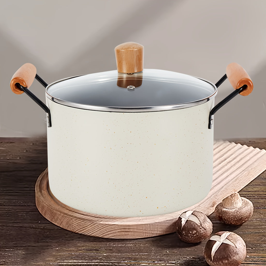 High-quality Soup Pot with Non-Stick Cast Iron and Tempered Glass Lid - Durable, Easy-to-Clean Cooking and Steaming Pan for Your Home Kitchen