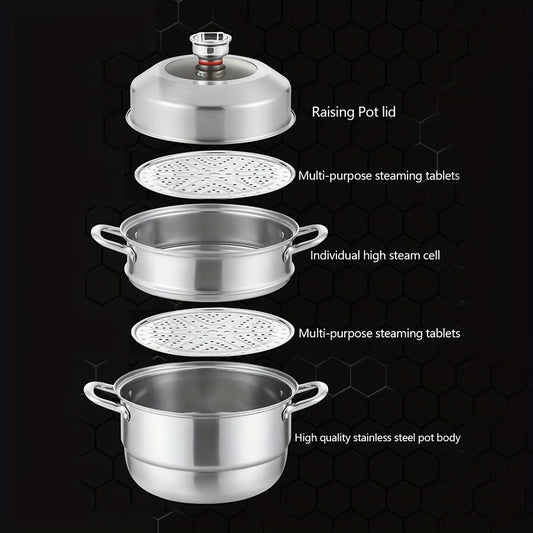 Get ready to upgrade your cooking game with the 5-piece Smart Timer Steamer Set! This set includes a deep soup pot, steamer basket, 2 plates, and a lid. With its versatile design, you can use it for both steaming and simmering. It's compatible with a