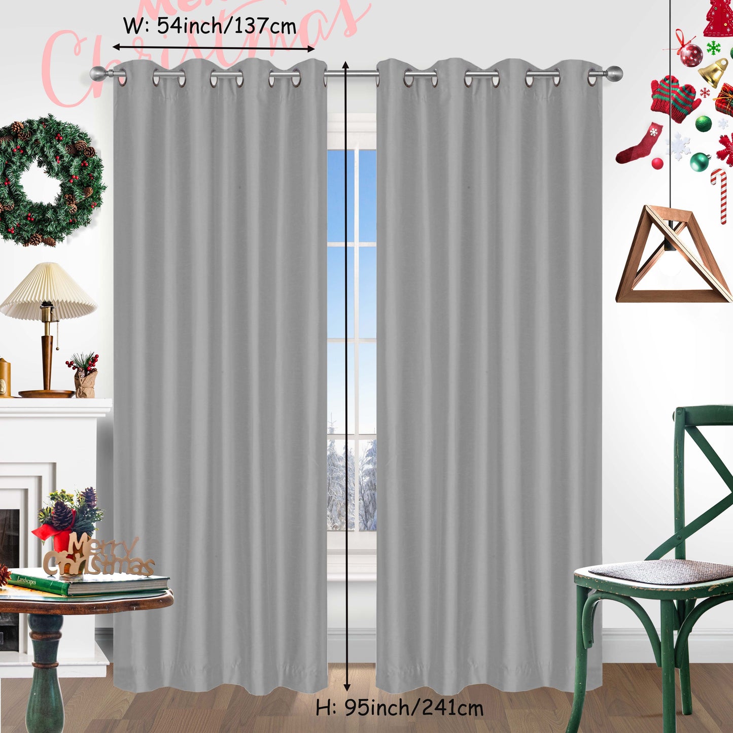 Add a festive touch to your space with 2 pieces of red Christmas curtains. These curtains are made of faux silk with a grommet top design, providing both style and functionality. Perfect for living rooms, bedrooms, offices, kitchens, and studies, these