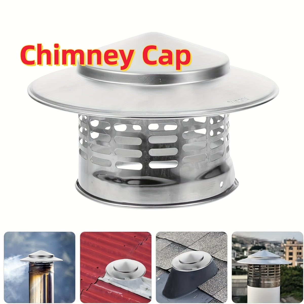 Stainless Steel Chimney Caps with Conical Tops, Window Screens, Outer Roofs, Silvery Fireplace Screen Covers, and Flue Pipe Top Covers