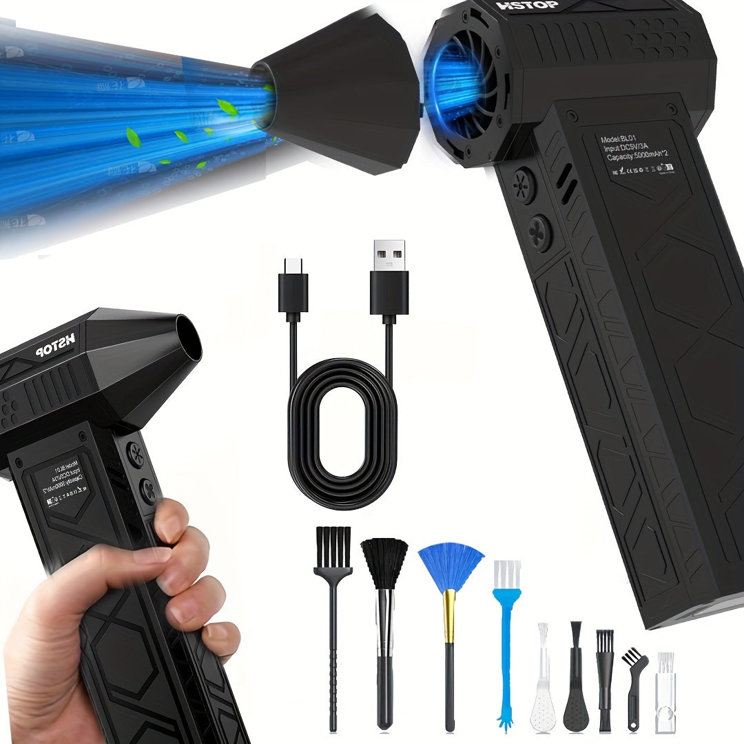 The Victor High-Speed Rechargeable Electric Air Duster with LED Light is a portable and powerful tool perfect for cleaning electronics, keyboards, camping gear, and more. Featuring a USB-powered turbo fan and a 10000mAh battery, this rechargeable fan