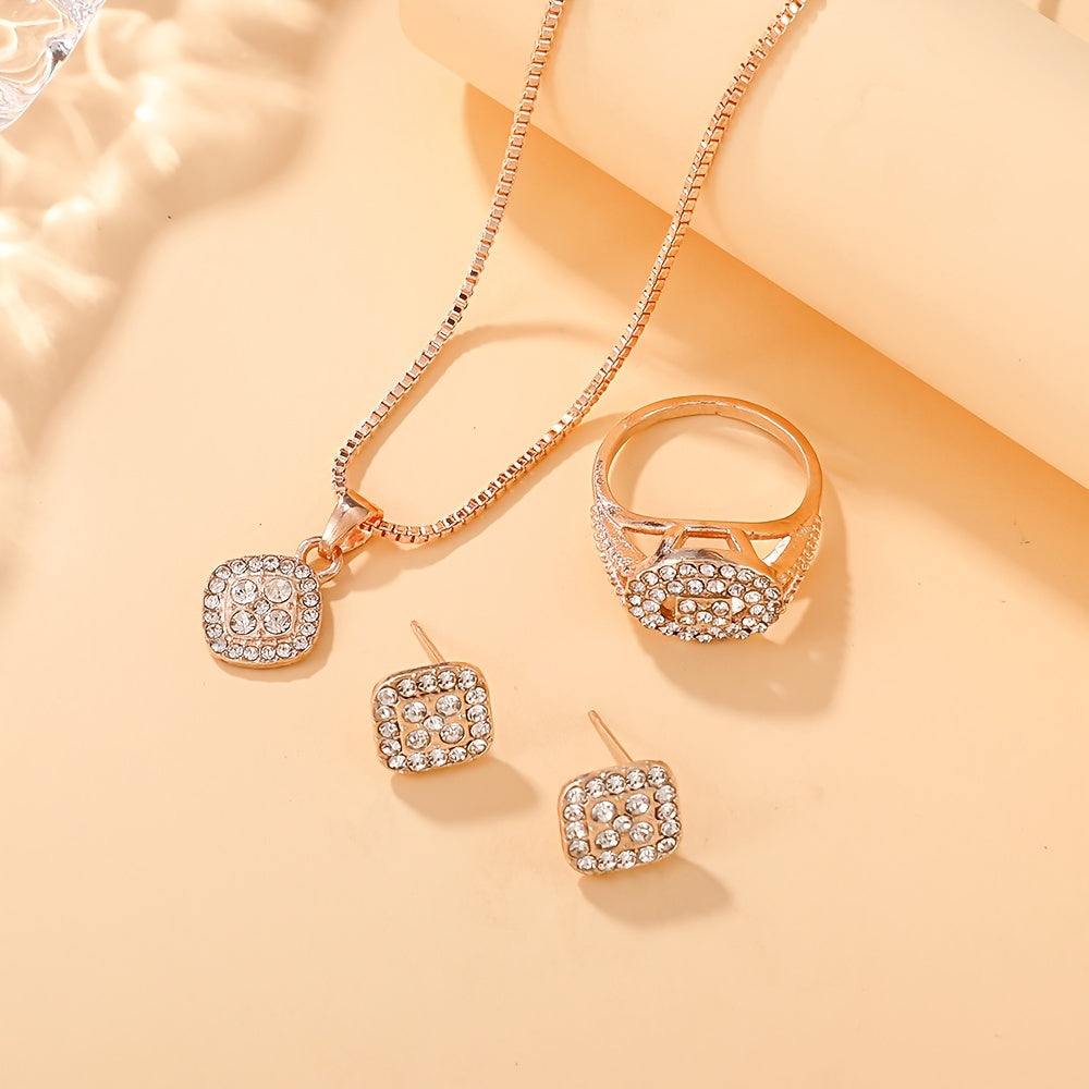 Set of 4 elegant studded rhinestone square pendant jewelry for women, ideal for daily party wear and a gift for her.