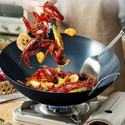 This 14.1-Inch Chinese Stir Fry Pan is made of cast iron and is uncoated, making it nonstick and easy to clean. It comes with a lid and detachable handle, perfect for use on an electric stove.