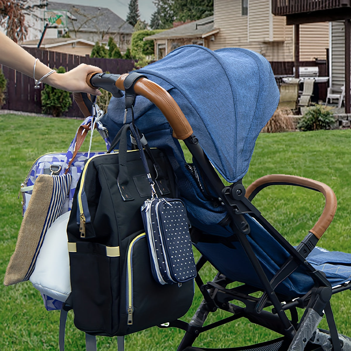 Set of 2 PU Faux Leather Stroller Hooks, Convenient Hanging Bag Hooks for Strollers, Attachable Stroller Buckles