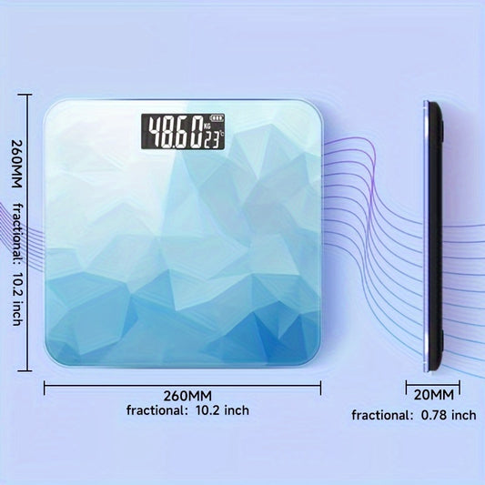 Digital smart bathroom scale with LCD display, high precision weighing up to 400lbs, gradient blue design, battery powered (AAA*2).