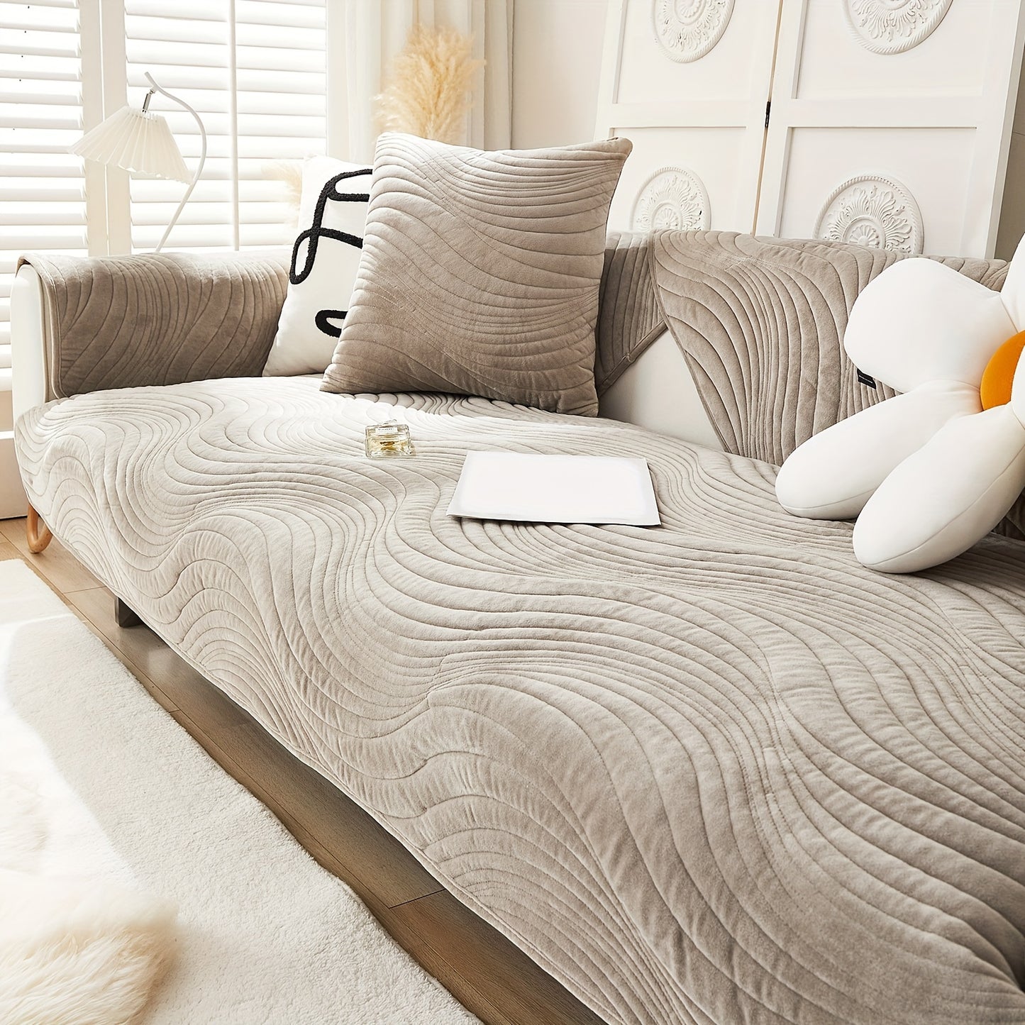 Stylish Nordic-inspired plush sofa cover for living room and office.