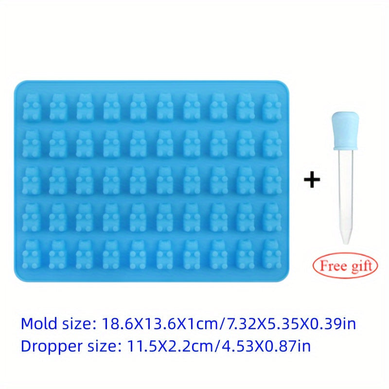 Silicone Mold Set: Includes 1 Dropper and 1 Gummy Bear Mold - 50 Cavities for Candy, Baking, and Chocolate Making