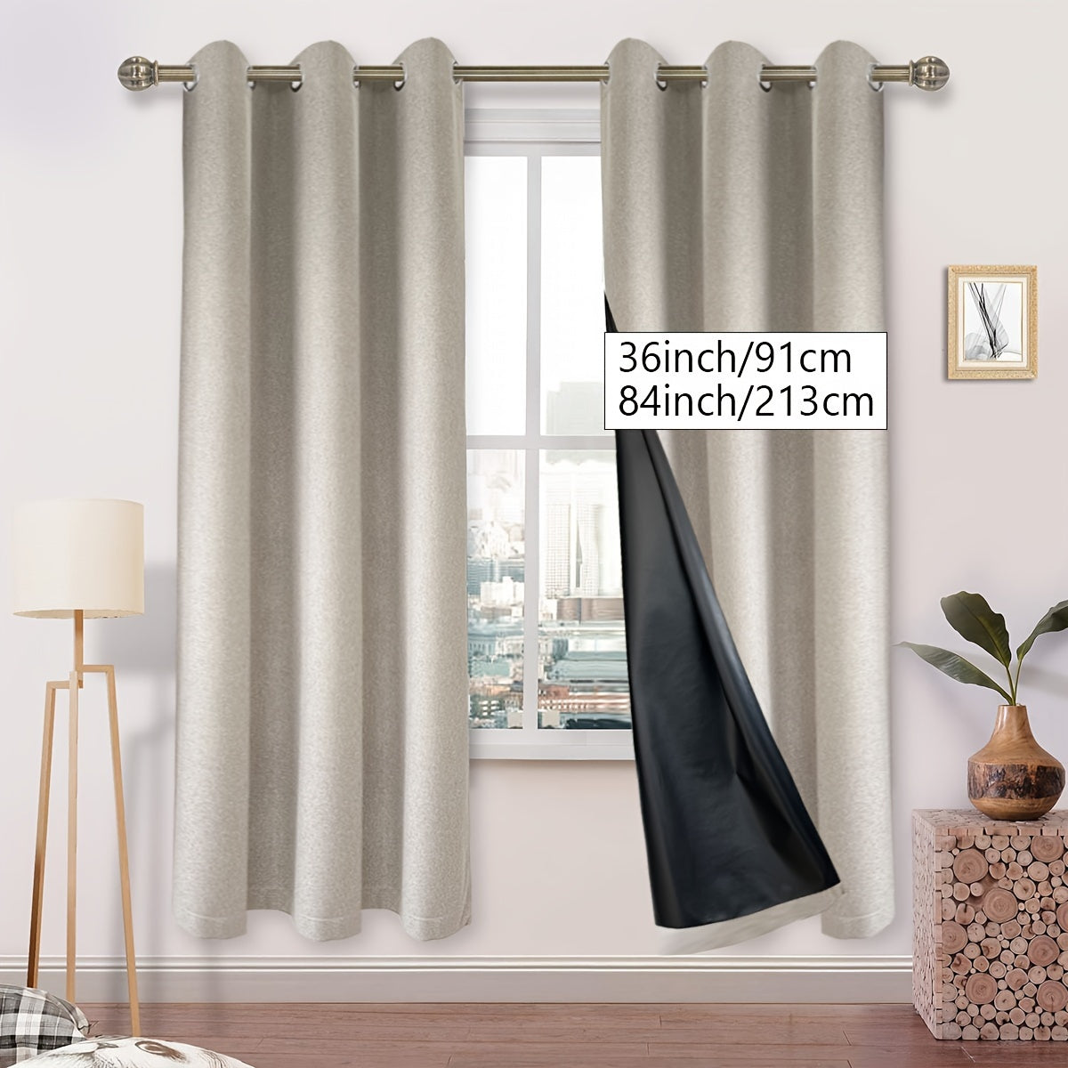 Blackout Faux Linen Imitation Textured Curtains with Grommet Top - Ideal for Bedroom, Living Room, Home Décor