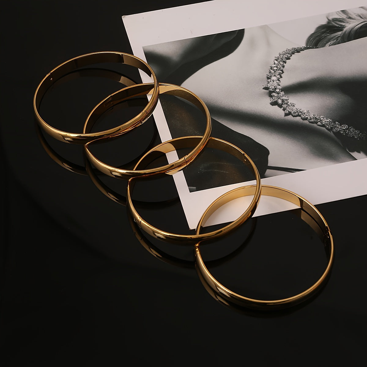 Set of 4 Elegant and Sophisticated Bangles, 24k Gold Plated Jewelry, Shiny Plain Bangles Perfect for Women, Ideal for Engagement or Wedding