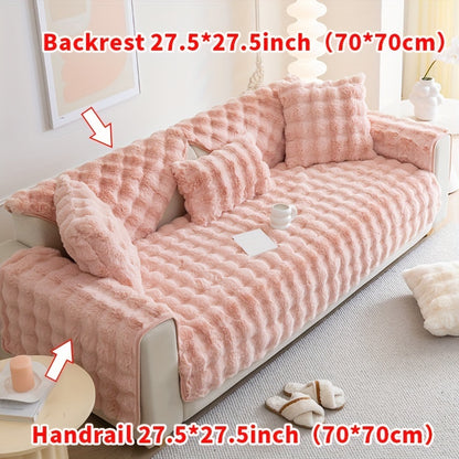 Imitation rabbit plush sofa cover for winter warmth, non-slip protection for furniture in home or office.