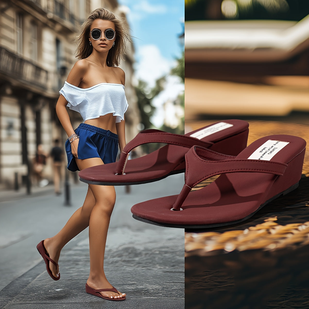 Stylish red wedge flip-flops for summer, perfect for any outfit