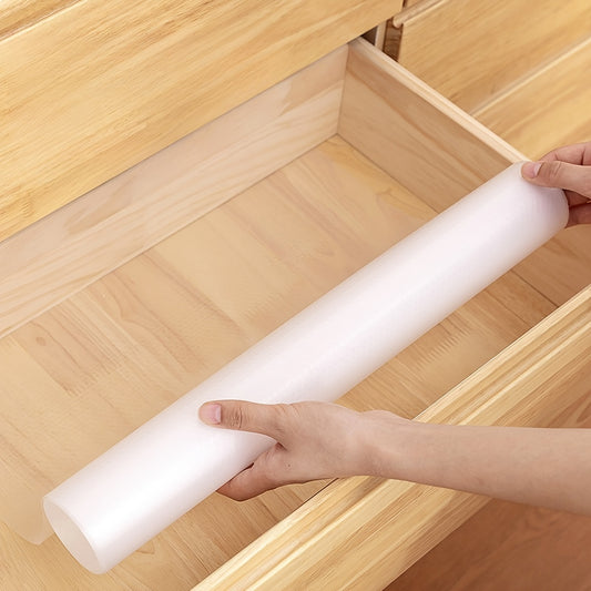 Washable shelf liner for refrigerator, drawers, cupboards, and cabinets. Waterproof and oil-proof, can be cut to size. Perfect for kitchen organization and decor.