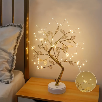 Stylish Golden Leaf LED Tree Light in Warm White - Battery or USB Powered, Ideal for DIY Room Decor & Festive Gifting (Christmas, Halloween, New Year, Valentine's)