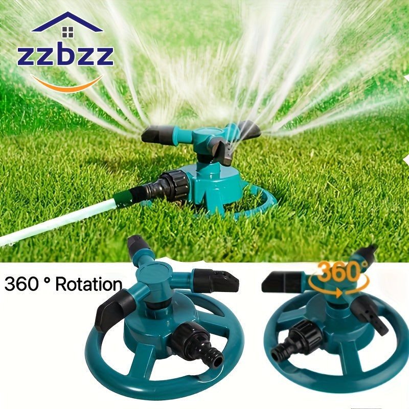 Durable garden sprinkler with 360-degree rotation for efficient watering of lawns and plants, easy to set up and water-saving.