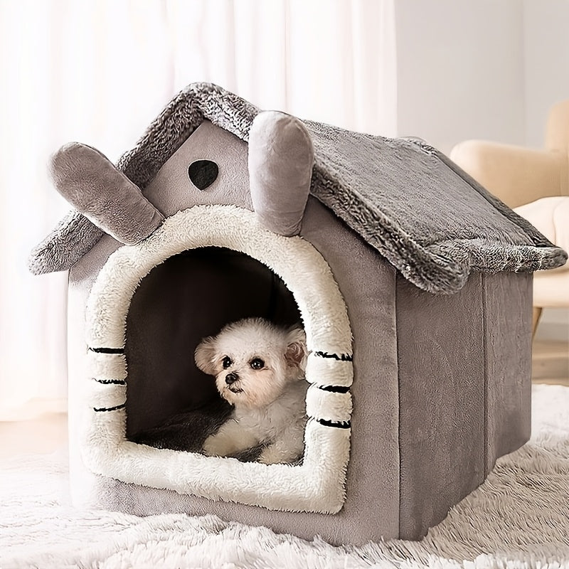 Pet house for cats and dogs with detachable washable winter bed made of soft polyester, designed in classic style.