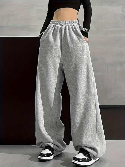 Solid color wide leg pants with pockets and tie, casual and comfortable women's clothing