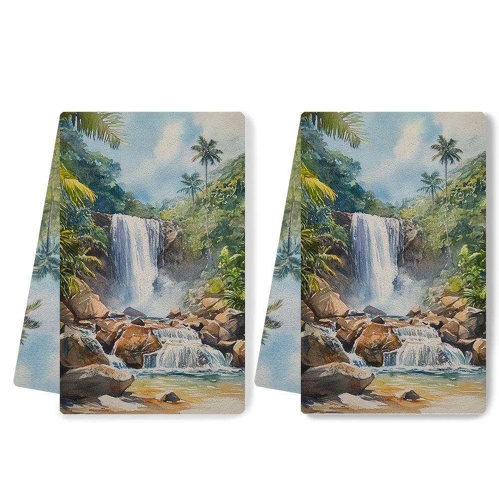 Set of 2 Kitchen Towels - Luxuriously Soft, Inspired by the Enchanting Beauty of a Tropical Waterfall, Highly Absorbent Dish and Hand Towels for Festive Home Decor, Easy to Clean in the Washing Machine, Measures 16x24 Inches - Item Number 2KYSYS1218415