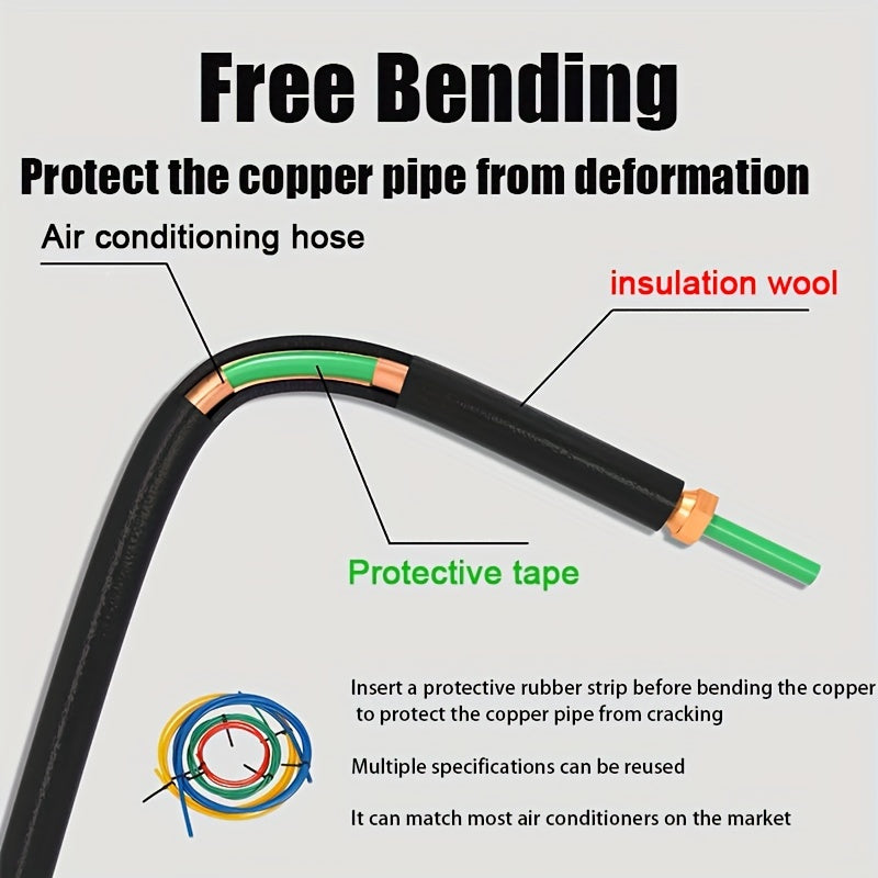 Copper pipe protector for air conditioning, 3m flexible insulation sleeve, fits various pipe sizes, heat-resistant tool for HVAC systems.