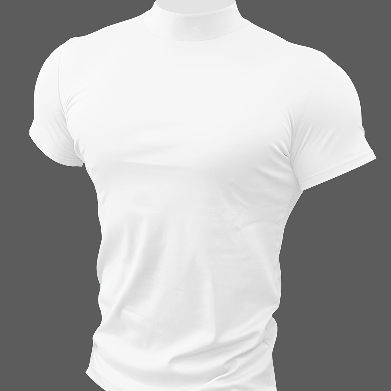 Men's slim-fit short-sleeve t-shirt with stand-up collar, ideal for outdoor activities, gym wear, or layering.