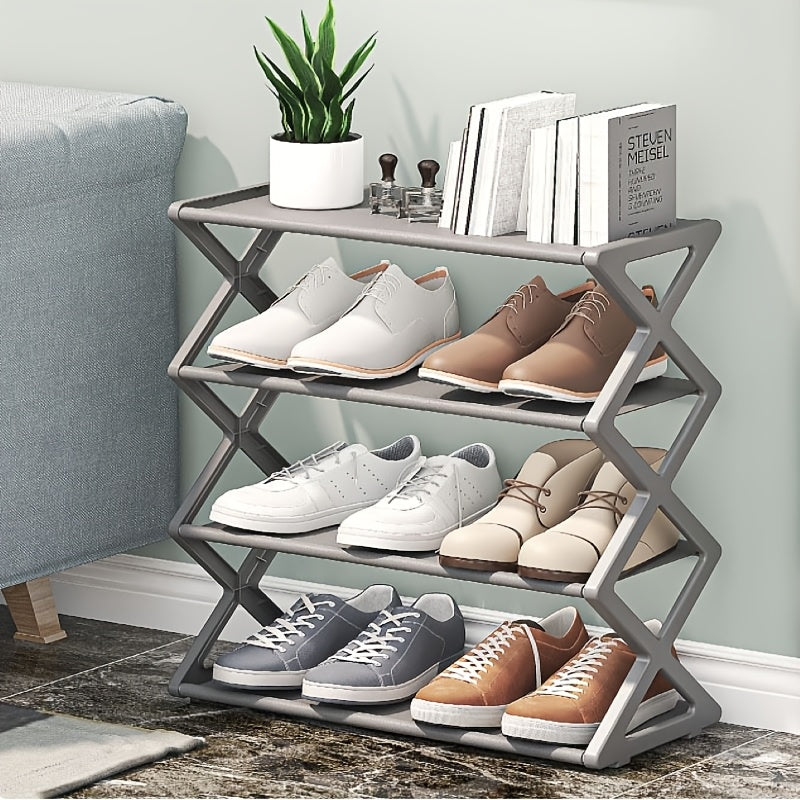 Selected ★ Single Unit of a Simple and Durable Four-Tier Shoe Rack, a Cloth-Covered Shoe Storage Cabinet that Keeps Dust Away, Made for Easy Home Setup, Fits Up to Twelve Pairs of Shoes, Strong and Stackable, Perfect for Entryways, Closets, or Workshops.