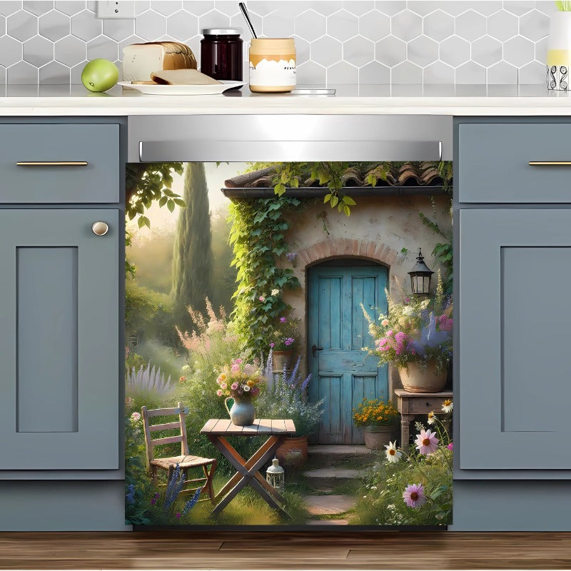 Spring-themed Dishwasher Magnetic Cover, 58x65cm, Non-Electric Kitchen Appliance Decor, Featherless, Featuring a Spring Garden Scene