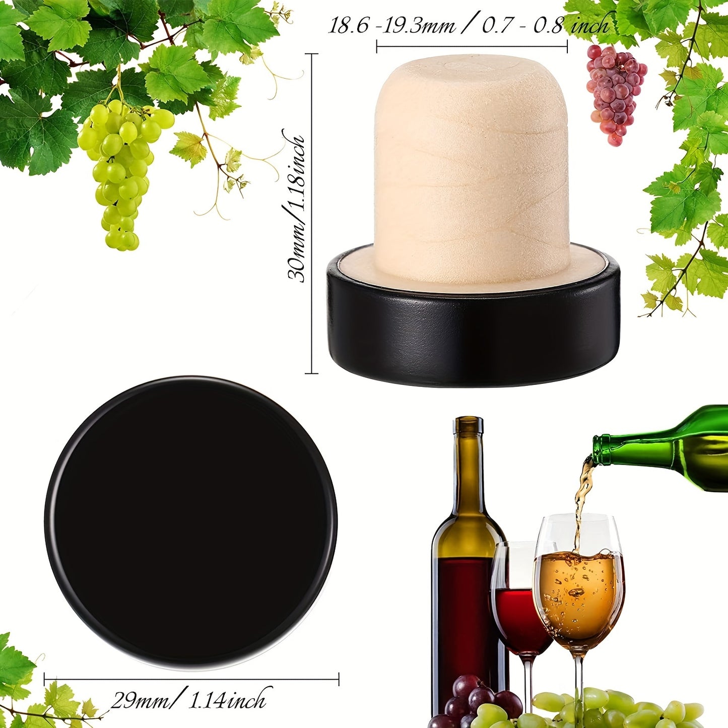 Wine cork bottle stoppers in T-shape design, 8 pieces, reusable for wine and beer bottles.