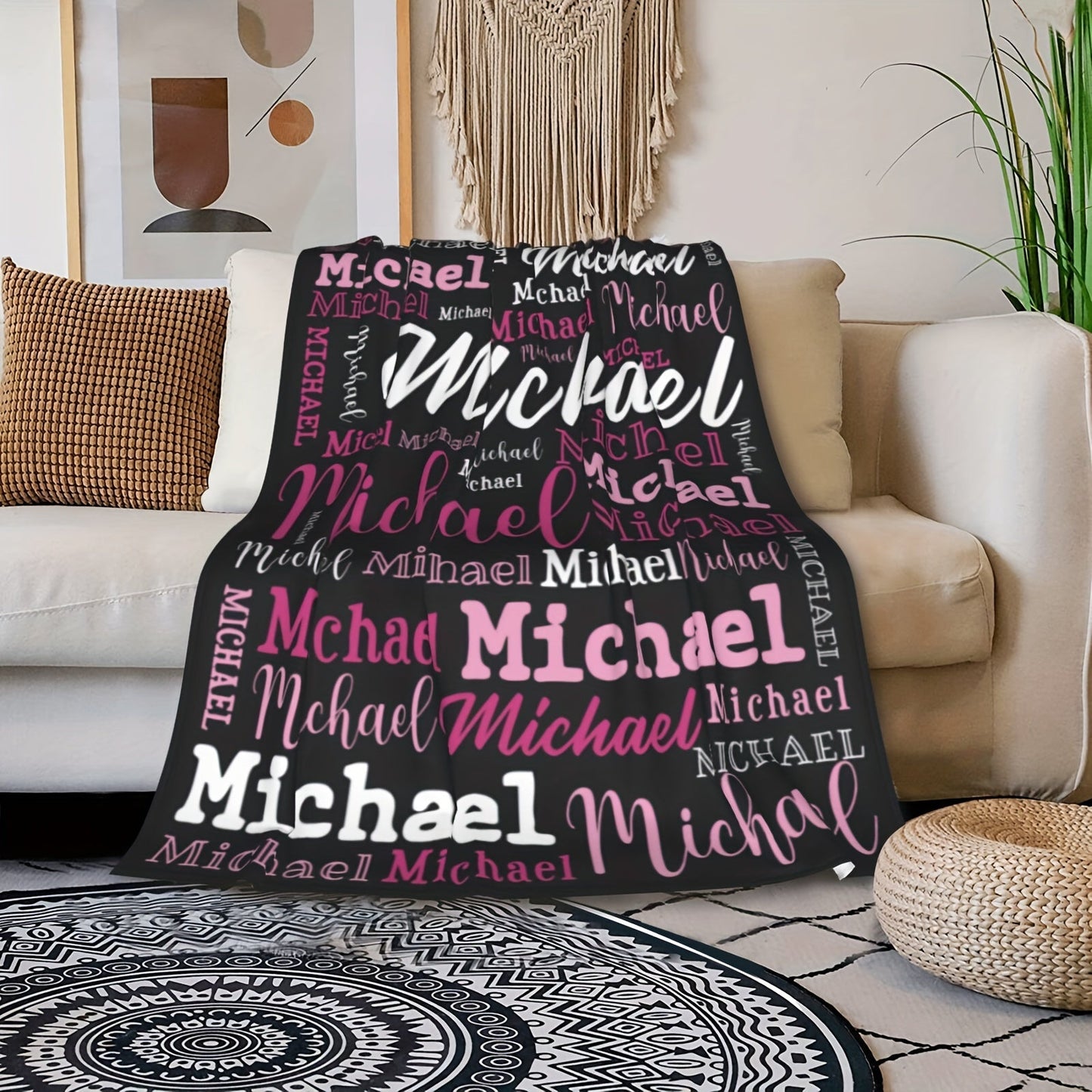 Stay warm and cozy all year round with our custom "Michael" name blanket. This personalized flannel throw is hypoallergenic, machine washable, and perfect for use on the couch, bed, in the office, or while camping. Featuring a soft purple butterfly