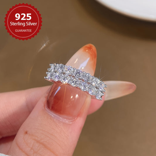 Luxurious and exquisite women's jewelry gift featuring a sparkling 3mm double row Moissanite design proposal ring, ideal for engagement, weddings, promises, anniversaries, Valentine's Day or eternity. Crafted with S925 sterling silver.