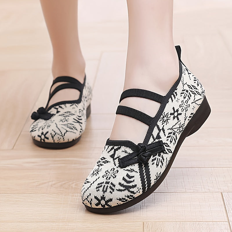 Crafted Comfort Women's Knit Slip-On Flats: Lightweight, Comfortable Walking Shoes with Soft Sole & Ethnic Pattern.