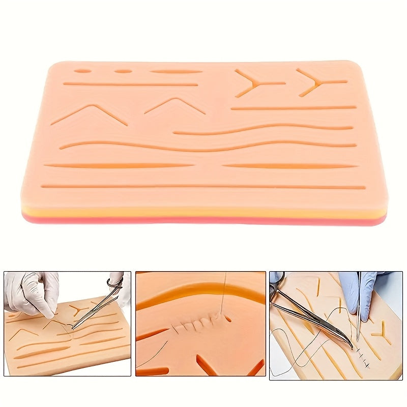 Realistic silicone skin kit for suturing practice, with 14 pre-cut wounds.