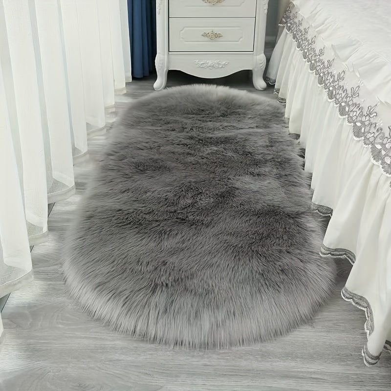 Soft and fluffy shag rug for bedroom or living room, featuring long plush faux fur material. Perfect for adding a cozy and aesthetic touch to your home decor.