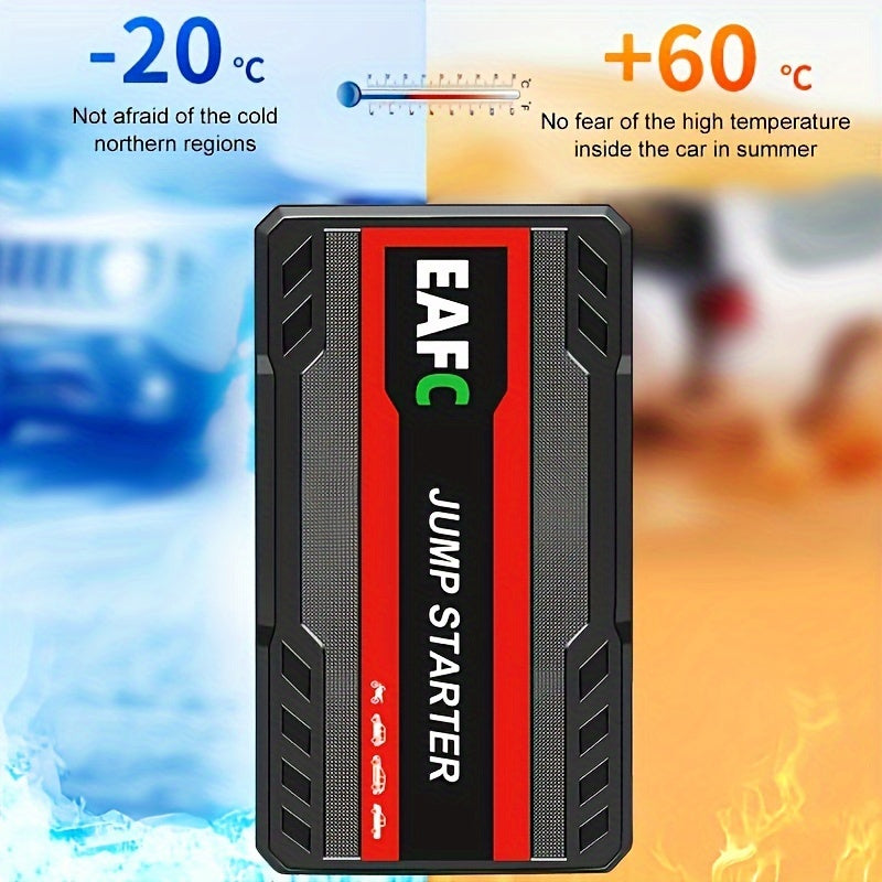 Portable car jump starter with LED light, supports starting gasoline cars up to 3.0L.