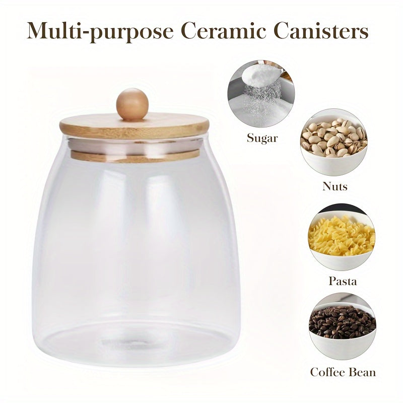 Portable Glass Food Storage Jar with Bamboo Lid for Grain, Nuts, Tea, and Coffee - Multipurpose Airtight Canister - Kitchen Organizers and Accessories