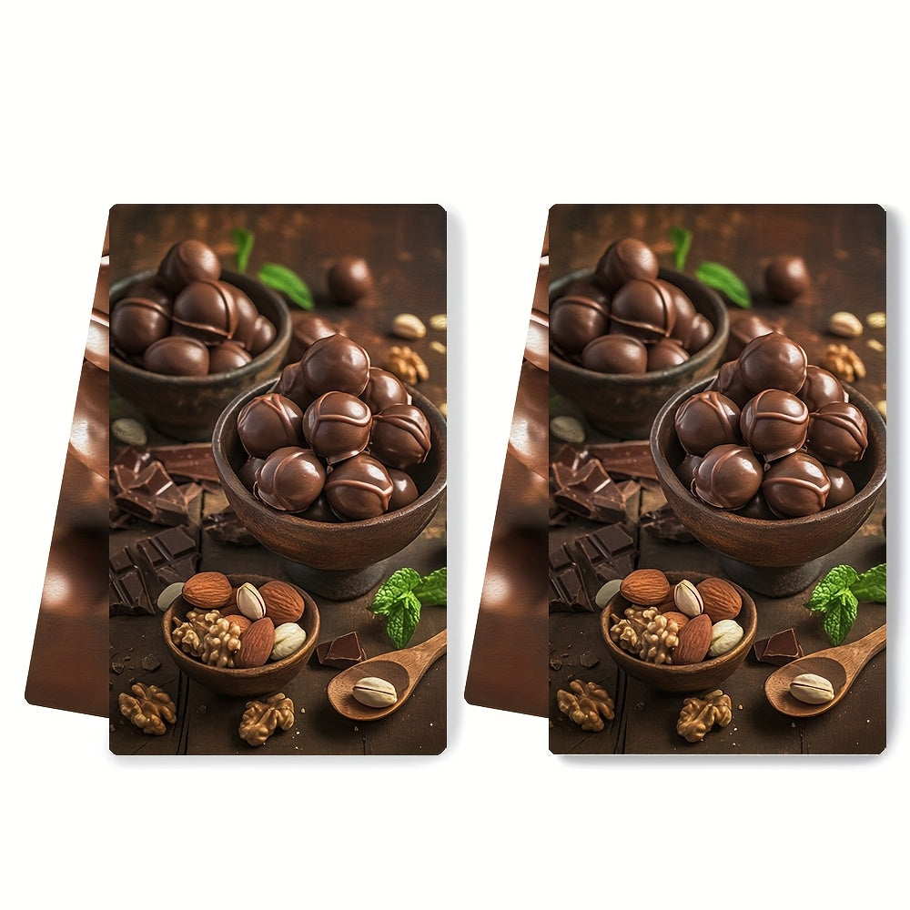 2 pieces of Ultra Soft Kitchen Towels, A set of gourmet chocolate covered nuts for a deliciously crunchy treat, Highly Absorbent Dish Hand Towels perfect for Holiday Decor, Machine Washable, Size: 16x24 Inch - item number 2KYSMF1214054