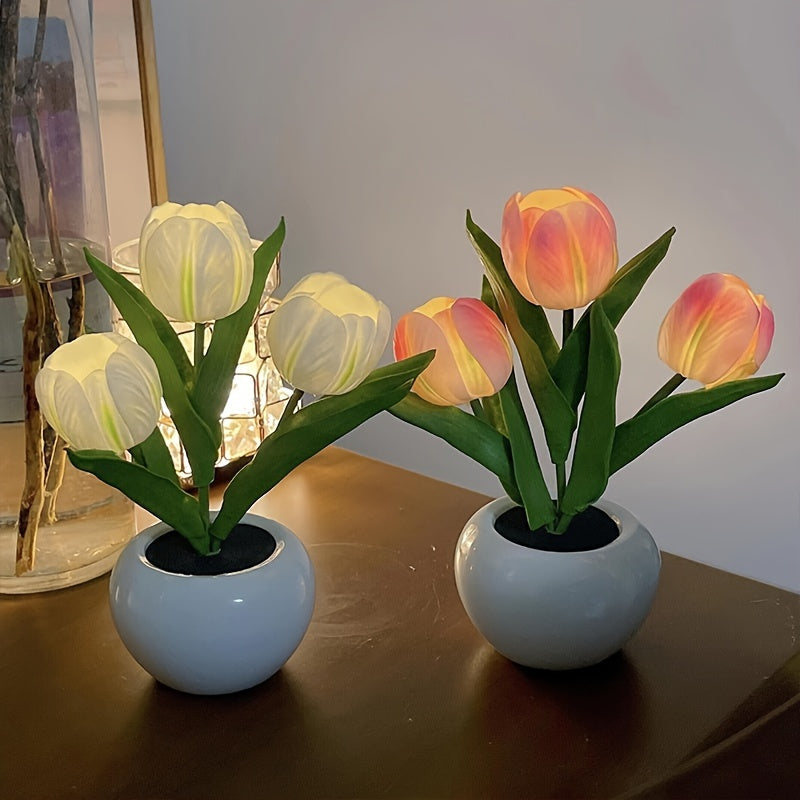 LED tulip night light is a romantic vase decoration for any room, USB powered for convenience. Perfect for creating an atmospheric ambiance in bedroom, living room, office, or for special occasions.