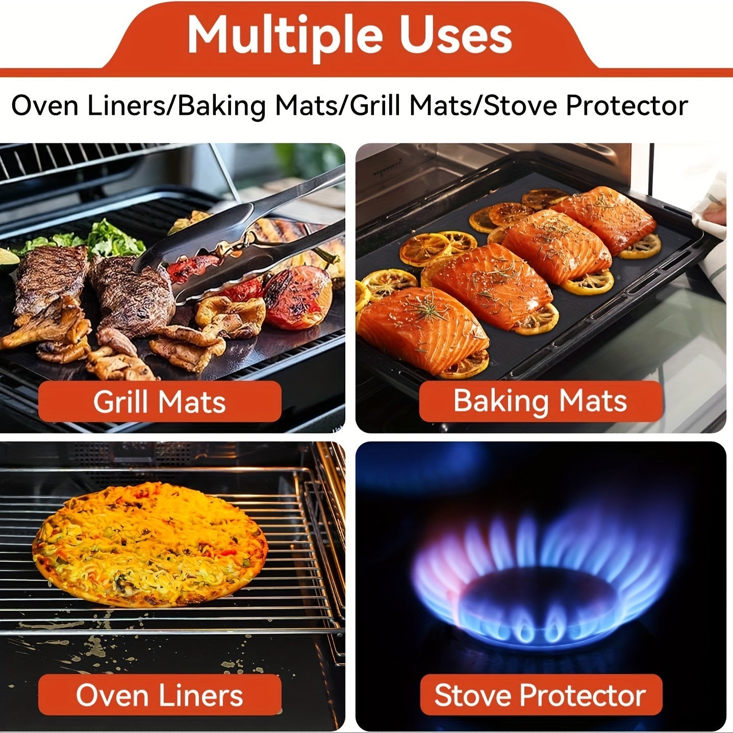 Large, durable nonstick oven liner suitable for bottom of oven and grill. Made of food-safe Teflon, reusable and perfect for holiday cooking, including Halloween, Labor Day, Christmas, Easter, and Thanksgiving.