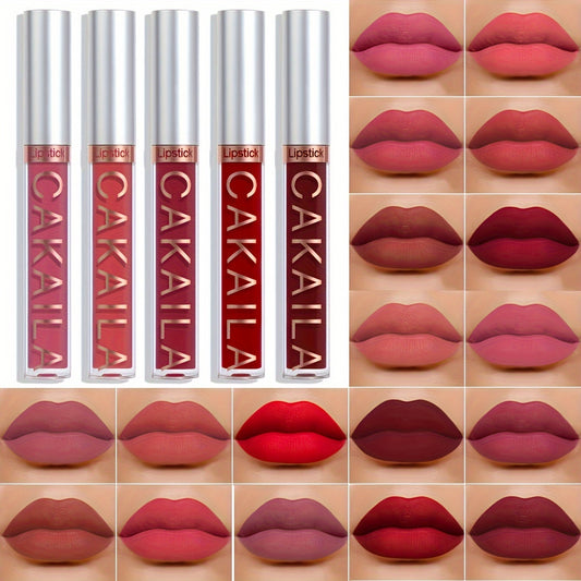 Velvet matte lip tints in 18 colors. Long-lasting, waterproof, non-stick cup lip glaze.