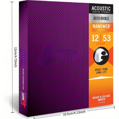 Elixir Strings, Acoustic Guitar Strings, 80/20 Bronze with NANOWEB Coating, Longest-Lasting Bright and Focused Tone, Comfortable Feel, 6 String Set, Light 12-53