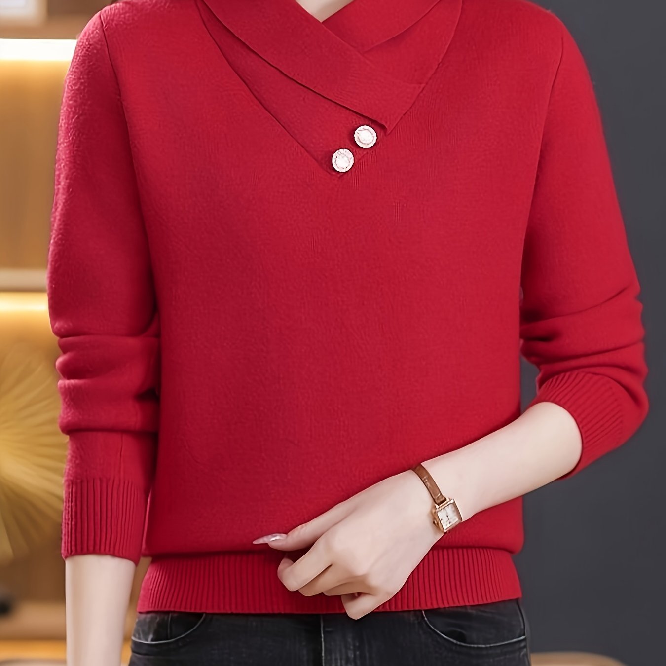 New knitted plain color long sleeve shirt casual loose slimming top